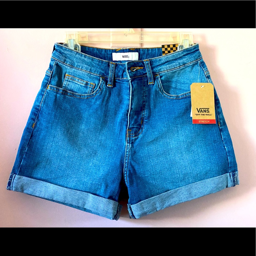 Vans Roll Cuff denim shorts in blue
